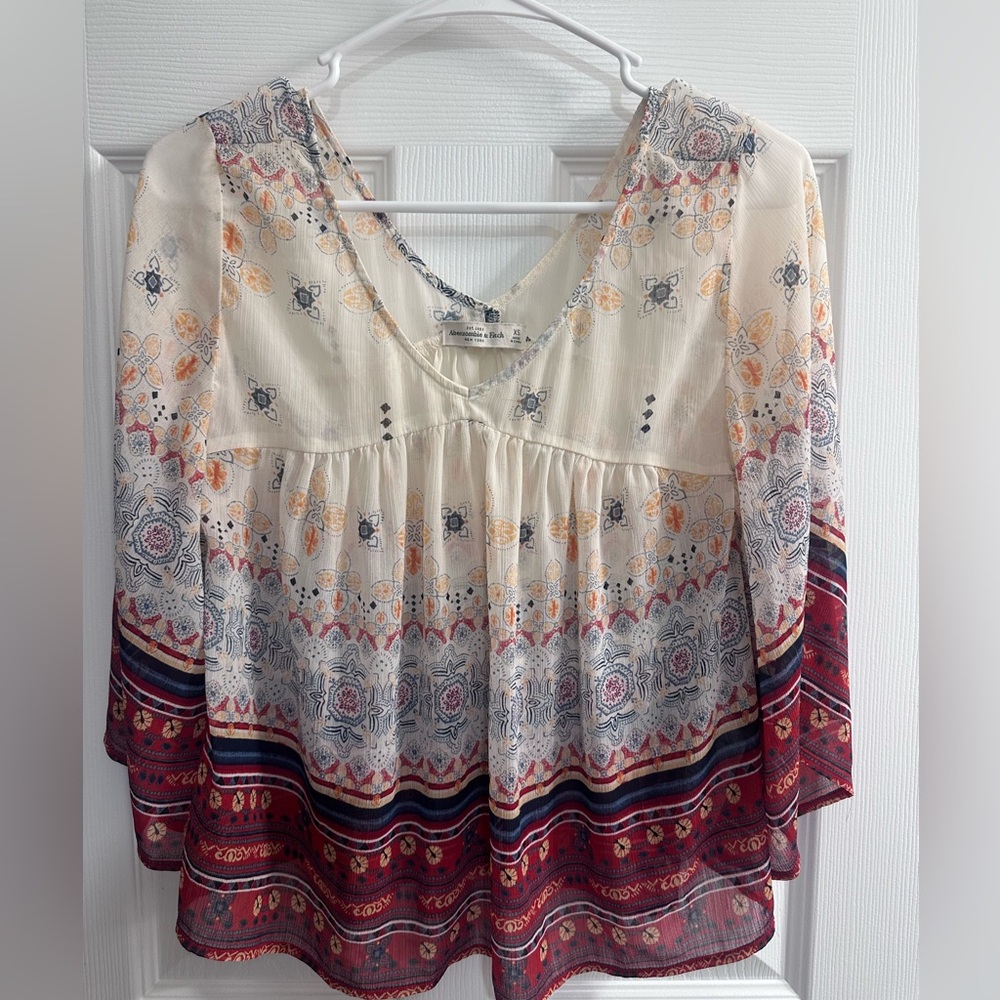 Abercrombie & Fitch Women Blouse Bell Sleeve V Neck Boho Top XS